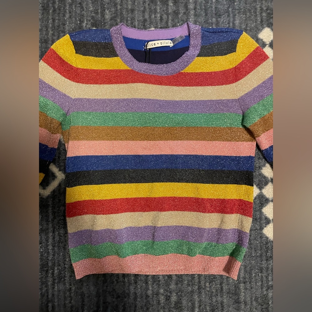 Alice & Olivia Rainbow Stripe Glitter Sweater